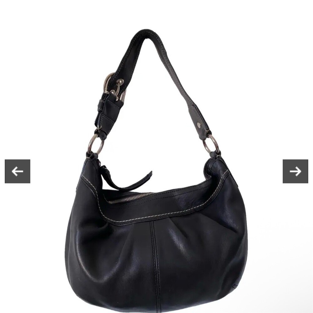 Coach Soho Pleated Hobo Shoulder Bag Womens Black Zip Top Silver Hardware